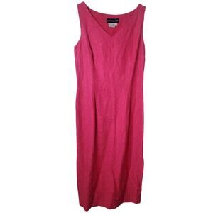 Donna Morgan Solid Pink Sleeveless V-Neck Linen Blend Embroidered Midi Dress 10